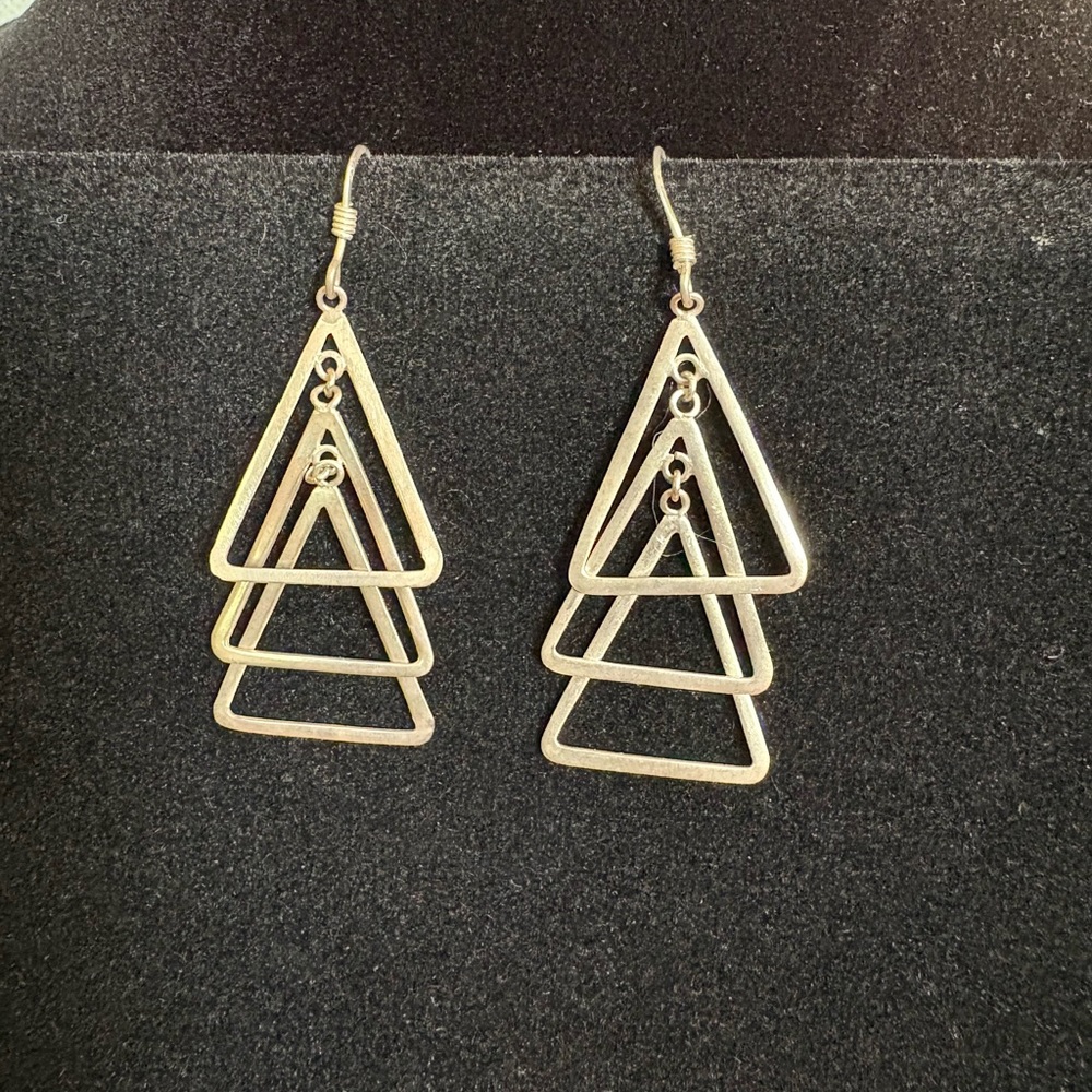Sterling Silver Triple Triangle Dangle Earrings